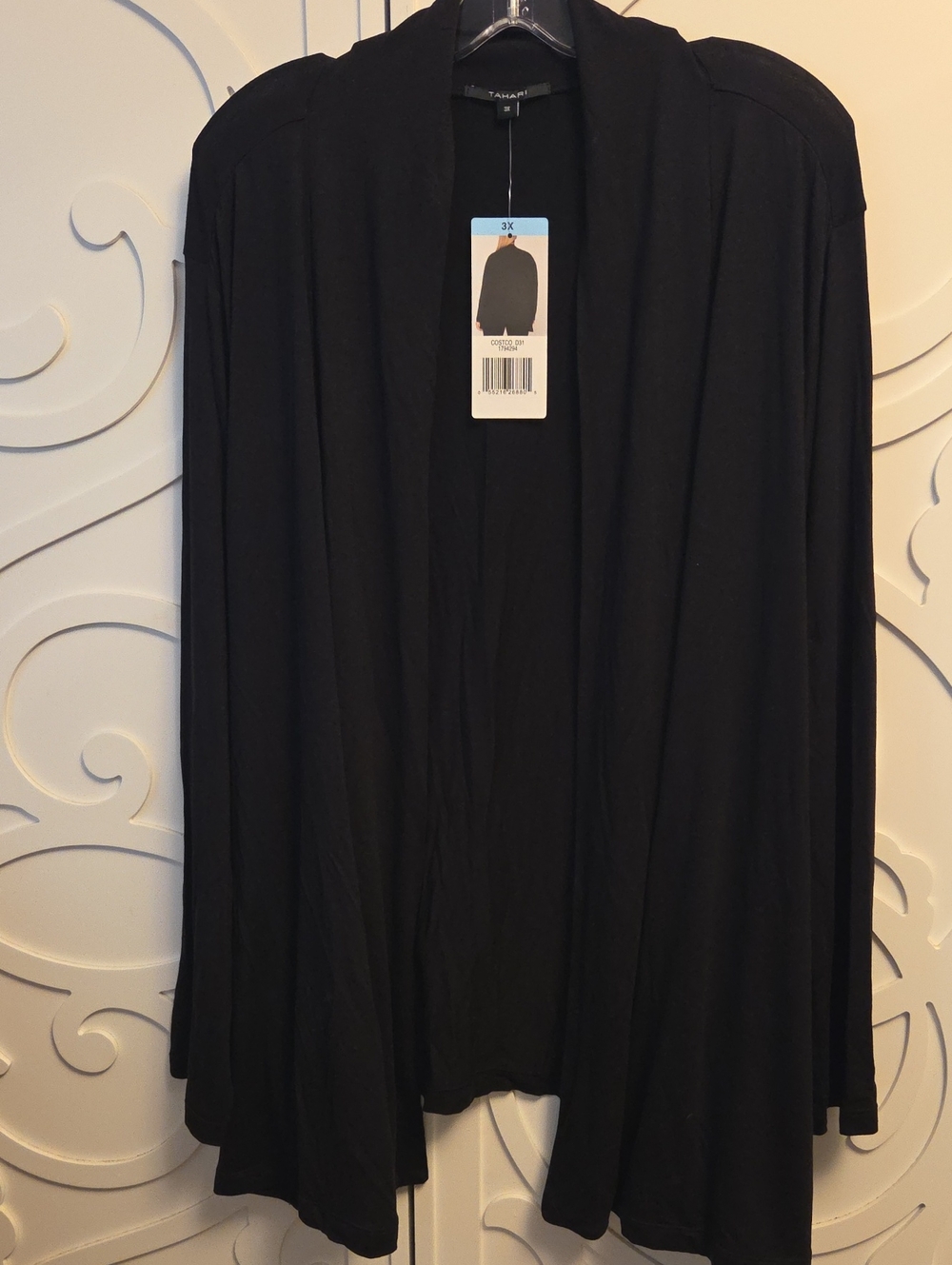 NET Tahari Black Open-Front Draped Style Cardigan